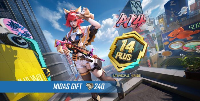 ELITE PASS PLUS（LV1-100) With Rp level up to 24, RP Avatar Frame (A14), Royale Pass A14 Collectible Statue, Victory Dance (A14) & UP TO 420UC BONUS - Image 1